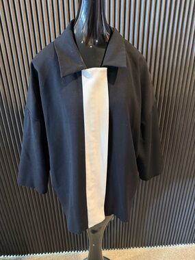 Worthington Black Open-Front Blazer Jacket | White Contrast Panel | Lined | 1X